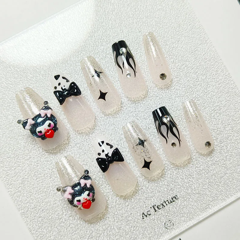 

Kawaii милый Sanrio Kuromi накладной ноготь орнамент 3D длинный индивидуальный тренд подарок на день рождения девушки игрушки для девочек