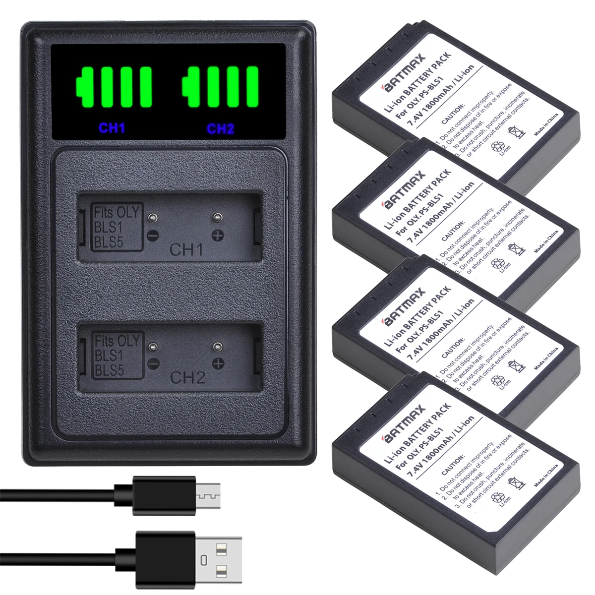 

Batmax PS-BLS1 BLS1 Battery+LED Dual USB Charger for Olympus E-PL1 E400 E410 E420 E450 E620 E-P1 E-P2 E-P3 E-PL3 Battery
