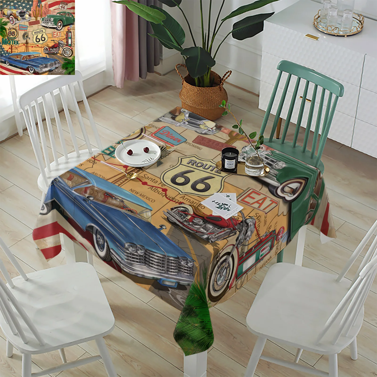Retro Route 66 Poster Tablecloth Kitchen Rectangular Dining Table Waterproof Sofa Coffee Mat | Дом и сад