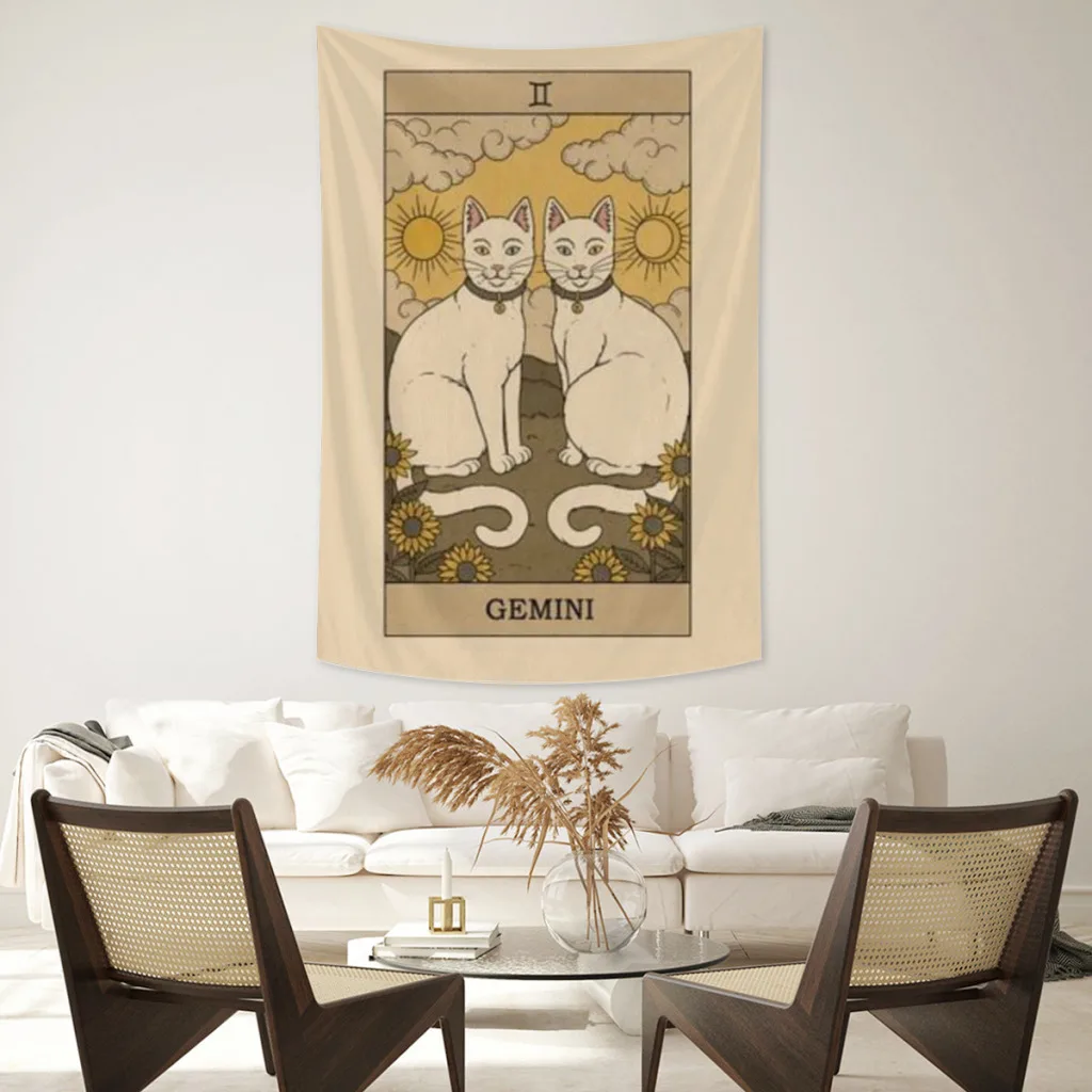 

Cartoon Cat Tarot Tapestry Wall Hanging Mysterious Witchcraft Tapiz Hippie Kawaii Home Decor