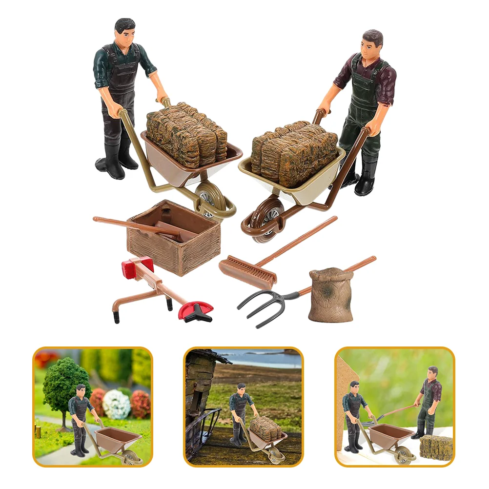 

12 Pcs Miniature Toys Farm Accessories Model Rake Fake Hay Statuette Tools Figures Boys Farmer