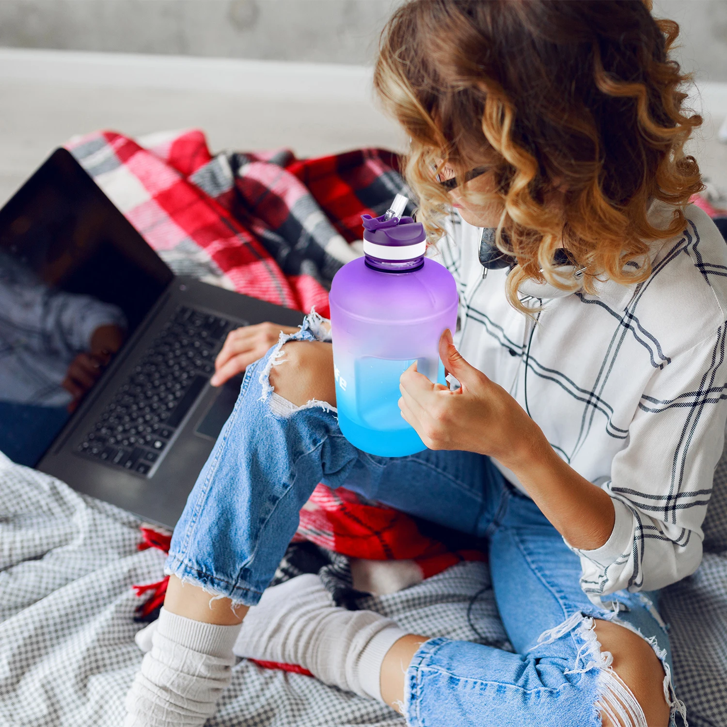 Бутылка для воды объемом 1 галлон с маркером времени в виде соломинки 3 78 л 2 не