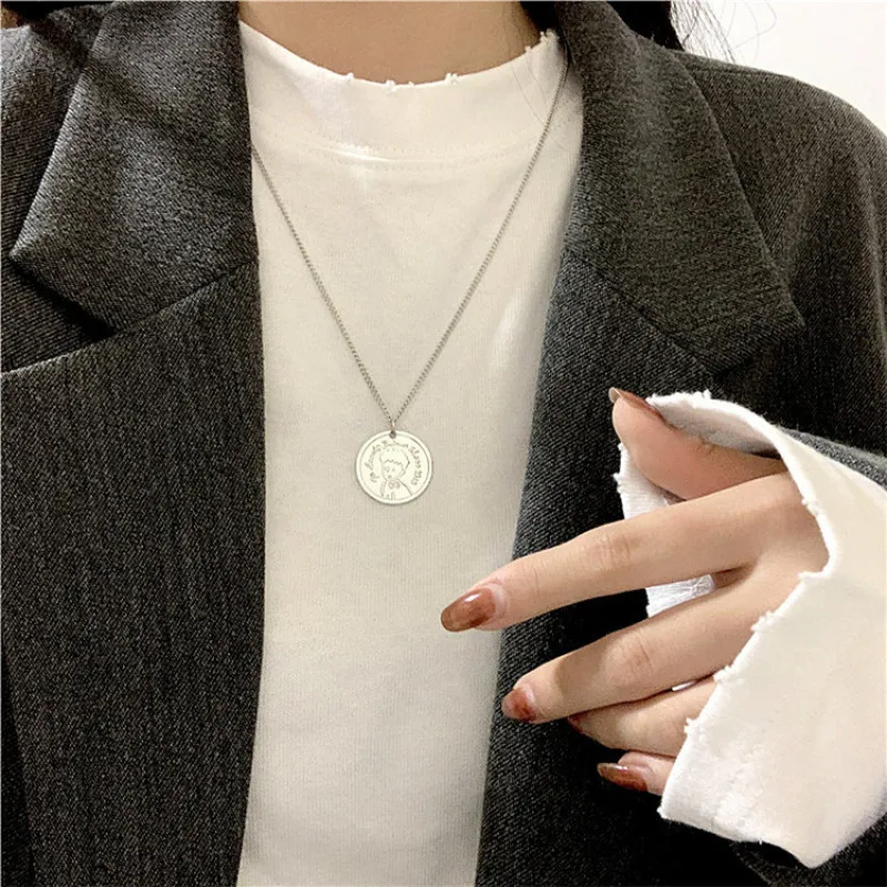 

2022 Korea Geometric Round Pendant Necklace Simple Long Chain Necklaces for Women Girl Party Gift Jewelry