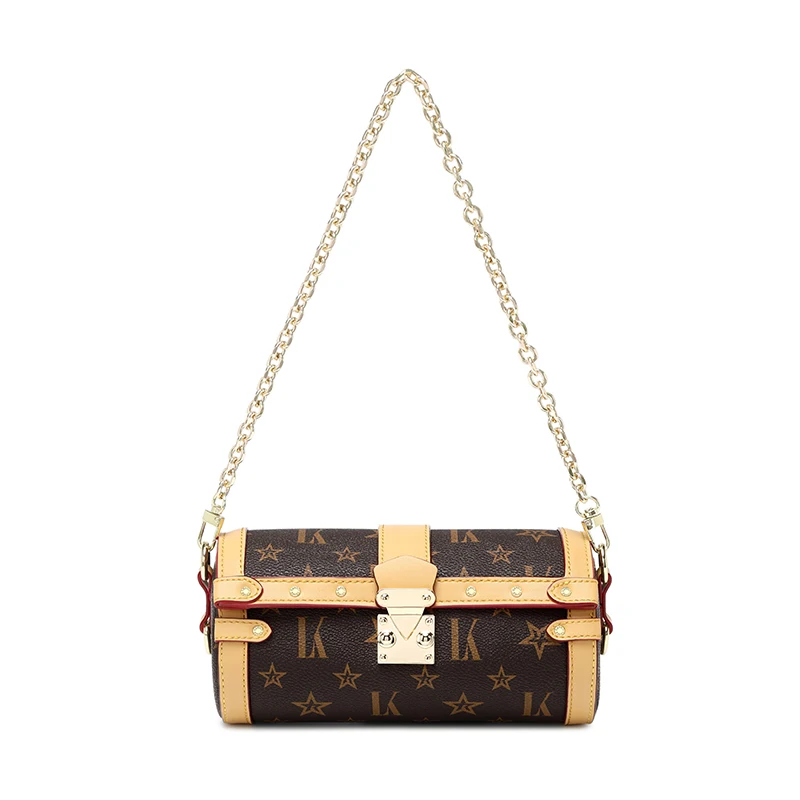 Women Mini Luxury Designer Lipstick Bag Chain Brown Barrel-shaped Handbags Messenger Shoulder Bags Crossbody Party Handbag