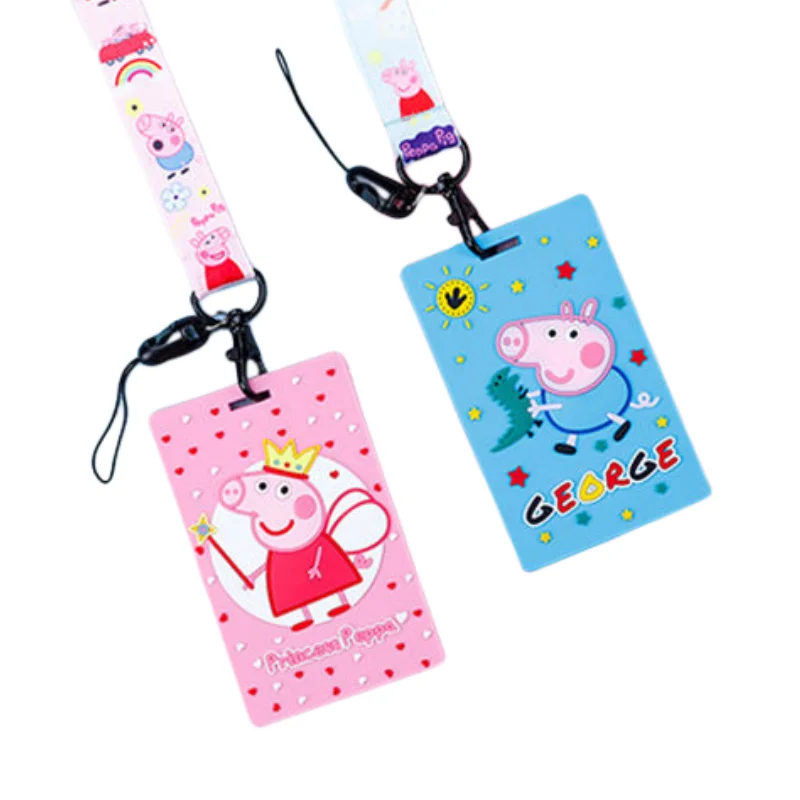 

Peppa Pig Series Page George Cartoon Bus Card Holder Lanyard Student Campus Meal Card Kindergarten Pickup Hanging Neck ID Set