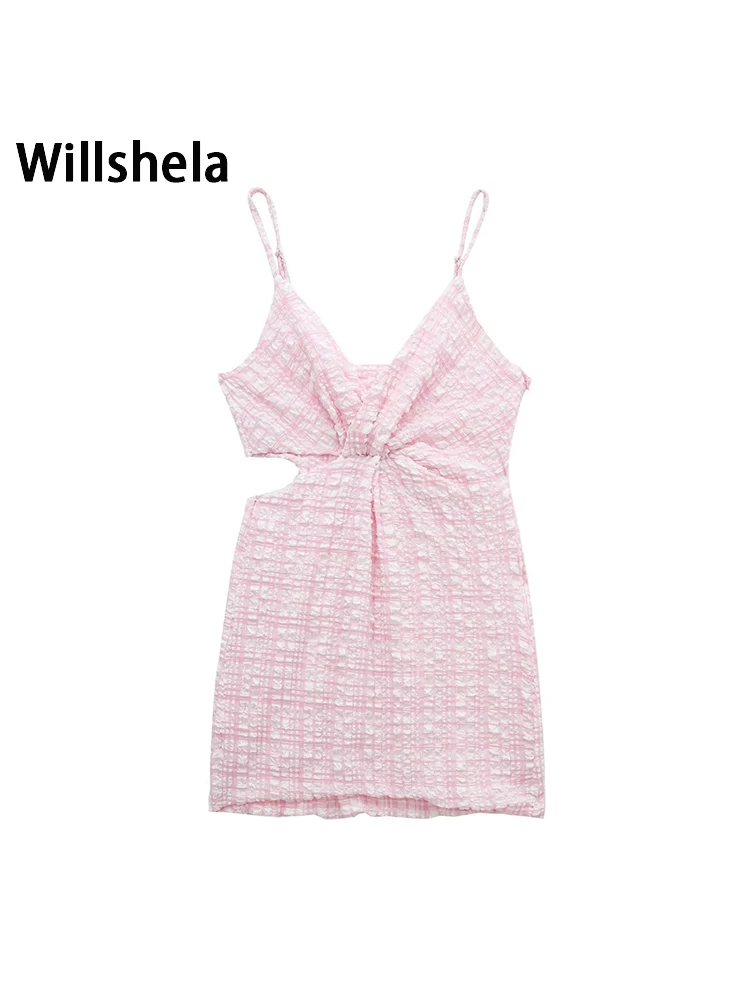 

Willshela женское модное клетчатое ажурное мини-платье с боковой молнией винтажные женские шикарные платья на тонких бретельках с V-образным вы...