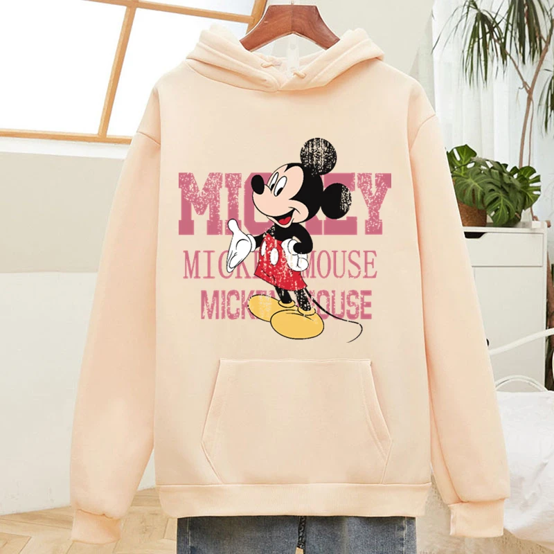 Disney Anime Oversize Mickey Mouse Hooded Sweatshirt Women Men Autumn Winter Fleece Thick Warm 90s Aesthetic Hoodie Streetwear