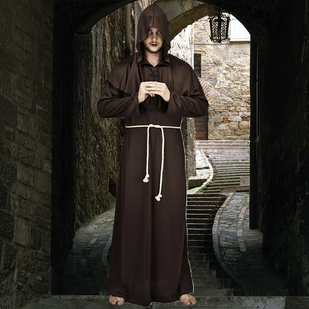 Средневековый халат монаха священника с капюшоном костюм для косплея на