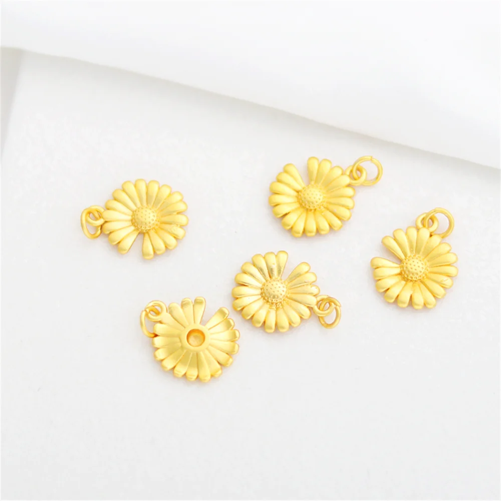 

18K gold clad matte gold color preserving sun flower 14mm pendant bracelet necklace diy jewelry charm pendant pendant accessorie