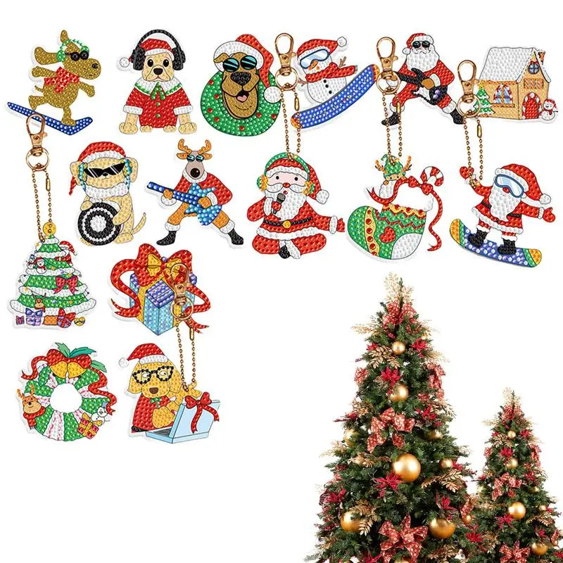 

Рождественские наборы бриллиантовых брелоков 15 шт. рождественские алмазные художественные украшения Цепочка для ключей 5D алмазная картина «сделай сам» кольцо для ключей с подвеской