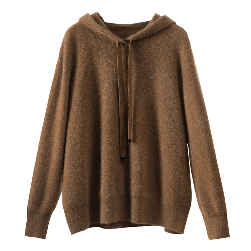 

100% кашемировые матовые теплые зимние повседневные топы свободного кроя с капюшоном для женщин 2022 пуловер