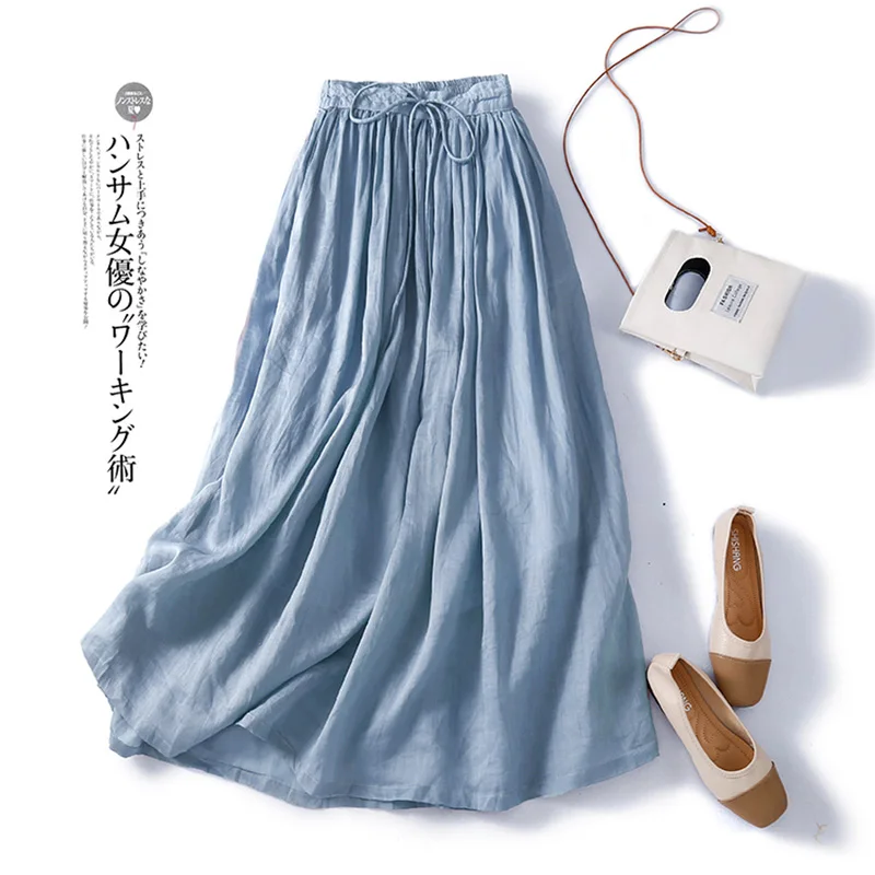 

Korean Fashion Pleated Long Skirts for Women Cotton Summer Skirt Faldas Largas Para Mujer Moda 2023 Jupe Longue Femme