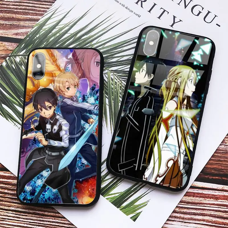 

Sword Art Online Kirito Anime Phone Case Tempered glass For iphone 11 12 13 PRO MAX mini 6 7 8 plus X XS XR