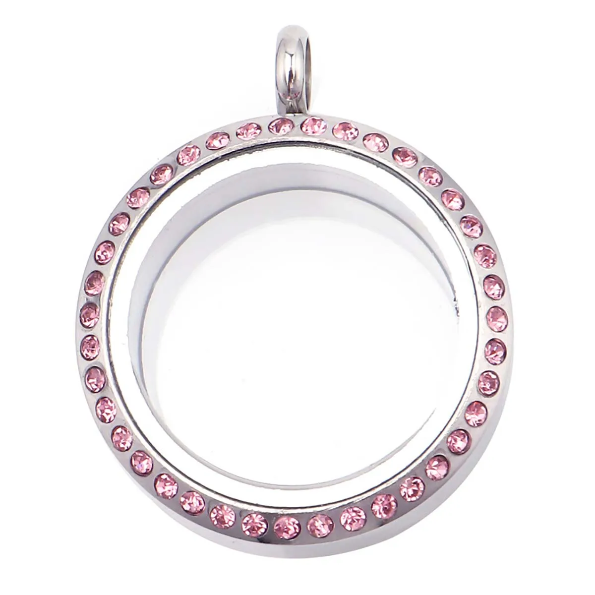 

2Pcs Openable Thread Metal Round Diamond-set Glass Photo Box Pendants Alloy DIY Necklace Components Accessories Supplies