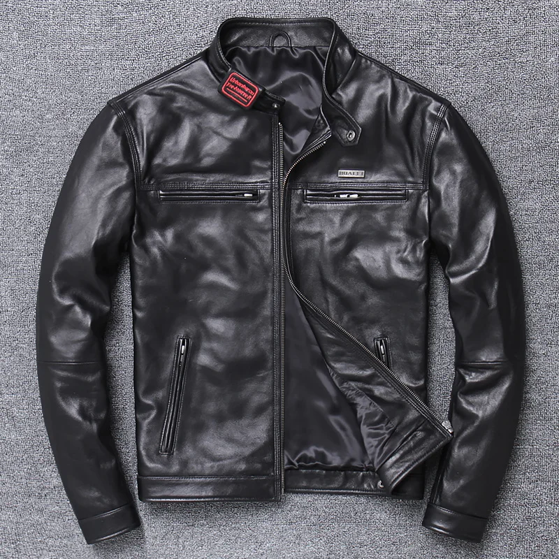 

Мужская байкерская куртка из 5 натуральной кожи, винтажная Черная куртка растительного дубления, теплая мотоциклетная куртка большого размера
