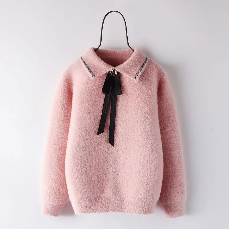 

Girls Sweater Kids Coat Outwear 2021 Hot Plus Velvet Thicken Warm Winter Autumn Knitting Tops Cotton Pullover Children's Clothin