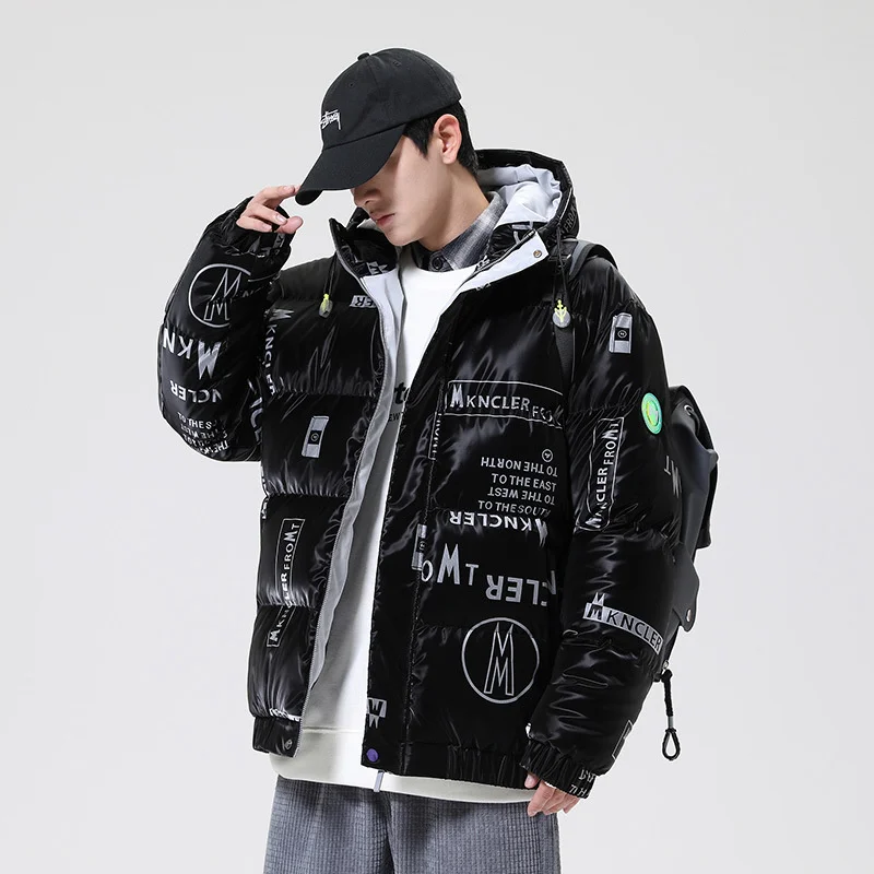 

Winter Men's Hooded Parkas Windbreaker Fashion Thermal Coats Mens Thick Warm Glossy Black Jackets Brand Outwear Men's Clothings