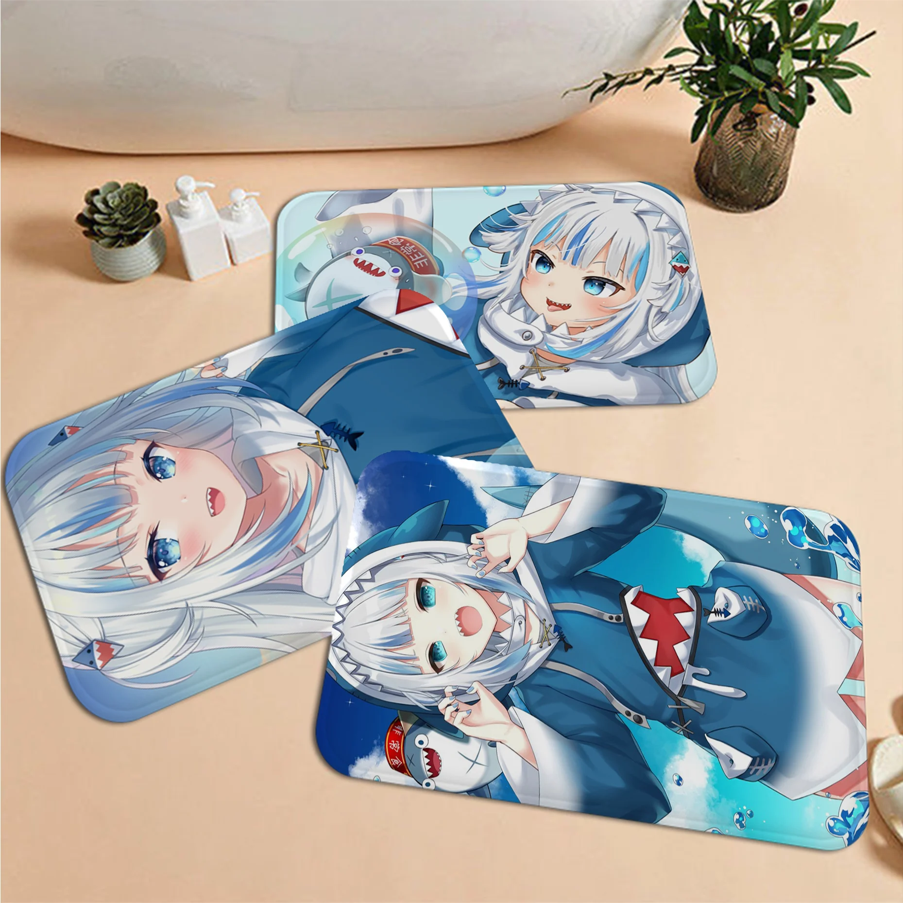 

Gawr Gura Floor Mat Entrance Door Mat Rectangle Anti-slip Home Soft Badmat Front Door Indoor Outdoor Mat Toilet Rug