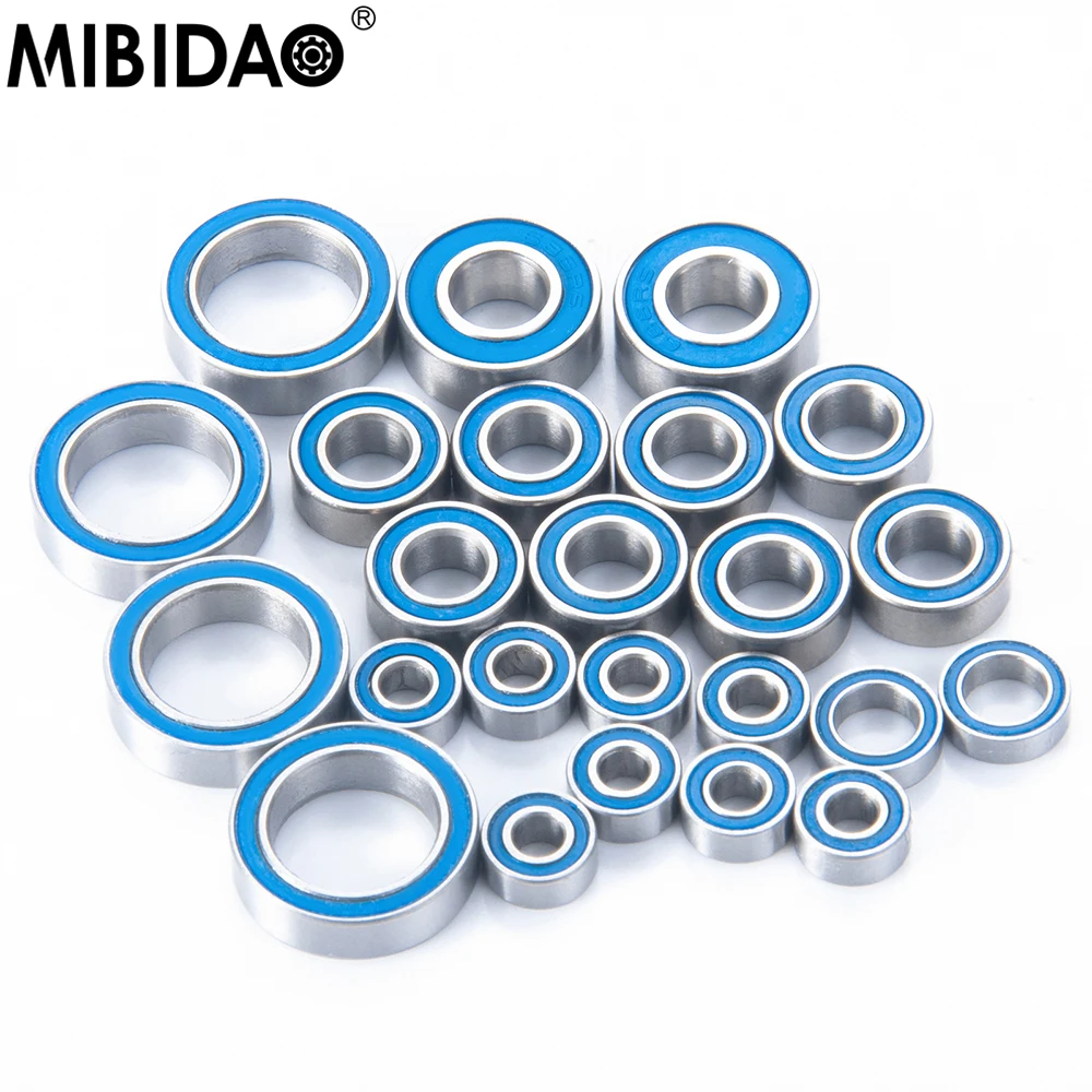 MIBIDAO 24Pcs/lot Complete Blue Ball Bearing Kit Rubber Sealed Chrome Steel For 1/10 Team Associated RC10 B6.1 RC Crawler Car