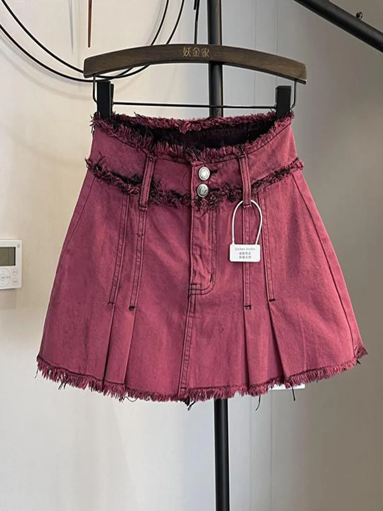 

Юбка женская джинсовая трапециевидная, модная винтажная плиссированная короткая из денима с высокой талией, в стиле варенок Do Old, на весну и лето