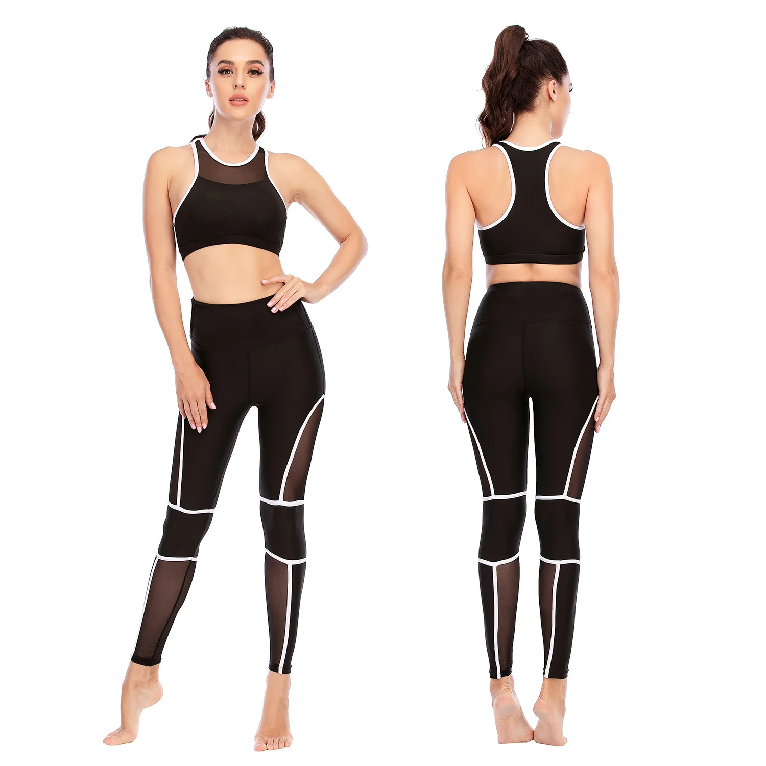 

Fitness Suit Printed Yoga Suit Tight Pants Pocket Sports Bra Aushili 15041 + 15042