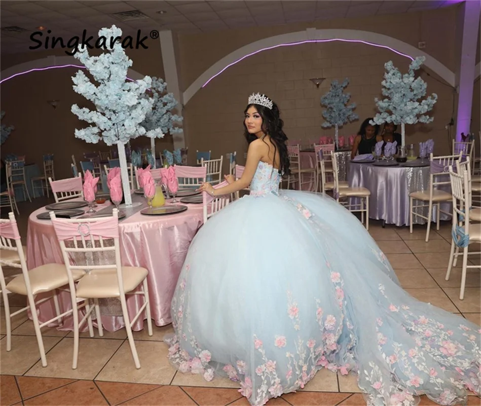 

Бальное платье принцессы, платья для Quinceanera 2023, милое платье с цветочной аппликацией и бусинами для 15-16 лет