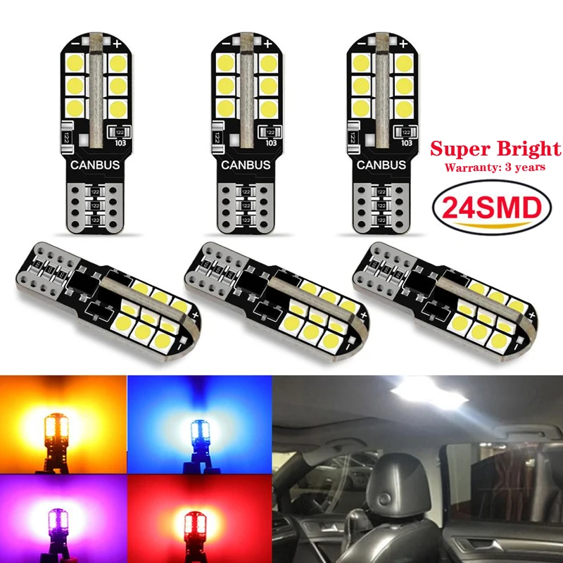 

6Pcs T10 Led Canbus W5W Led Bulbs WY5W 168 194 Error Free For Car Interior Lights Dome License Plate Clearance Lamp 6000K White