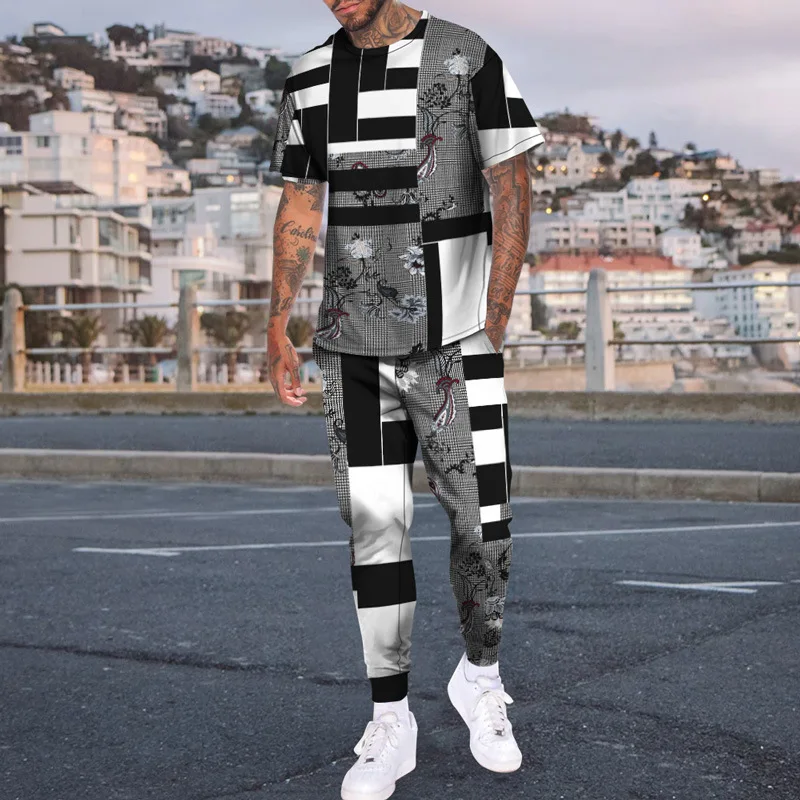 Men Tracksuit Set 3D Printed Short Sleeve Suit Spring Jogger Clothing For Man Casual Tshirts+Trousers 2 Piece Outfits Streetwear
