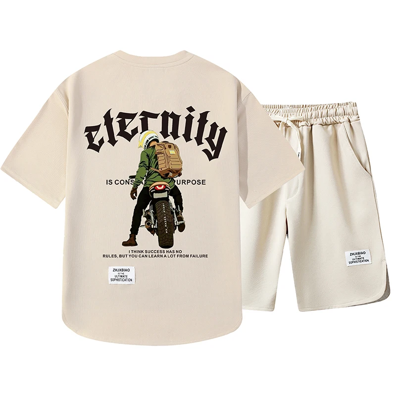 

Summer Youth Style Men's Sweat-shirt Set T-shirt+Shorts Two Pieces Men Casual Suits Printed Tracksuit Male