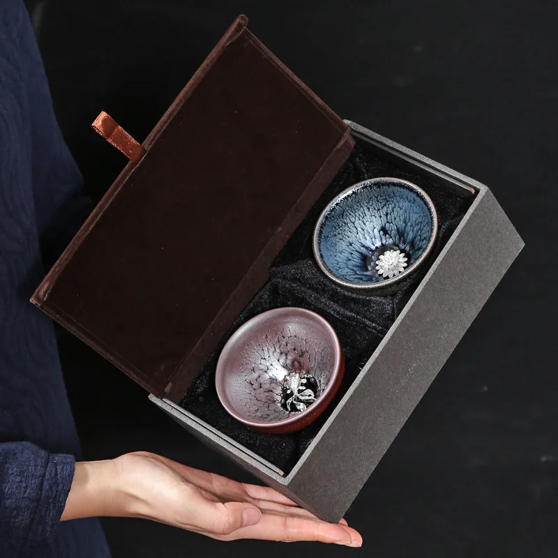 

Jianzhan инкрустированная Серебряная керамическая чайная чашка, семейный чайный набор, чашка Master, чайная чашка ручной работы Tianmu с обжигом, чайная посуда, винтажная чайная чашка