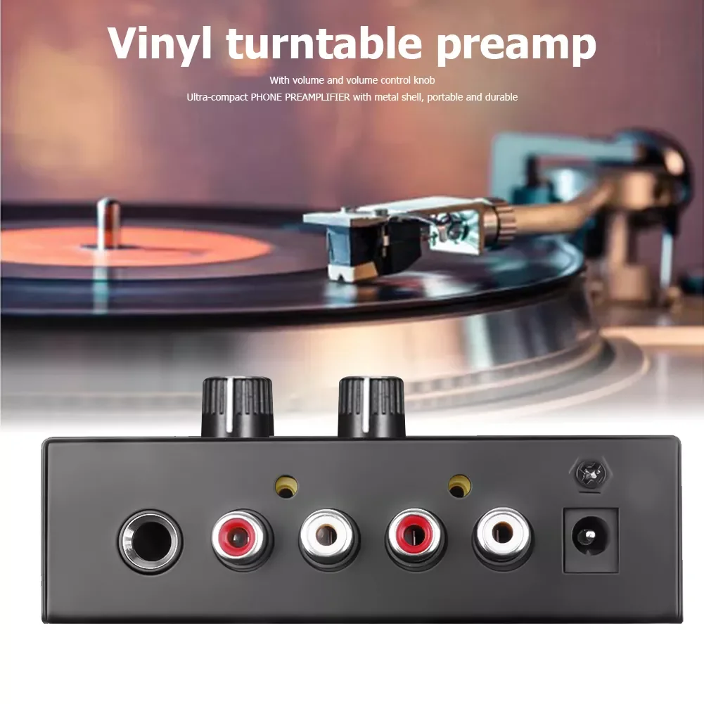 

Phono Preamp Preamplifier with Level Volume Control RCA Input Output 1/4" TRS Output Interfaces for LP Vinyl Turntable