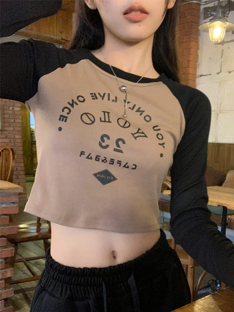 

Женская Винтажная футболка с длинным рукавом, с принтом букв