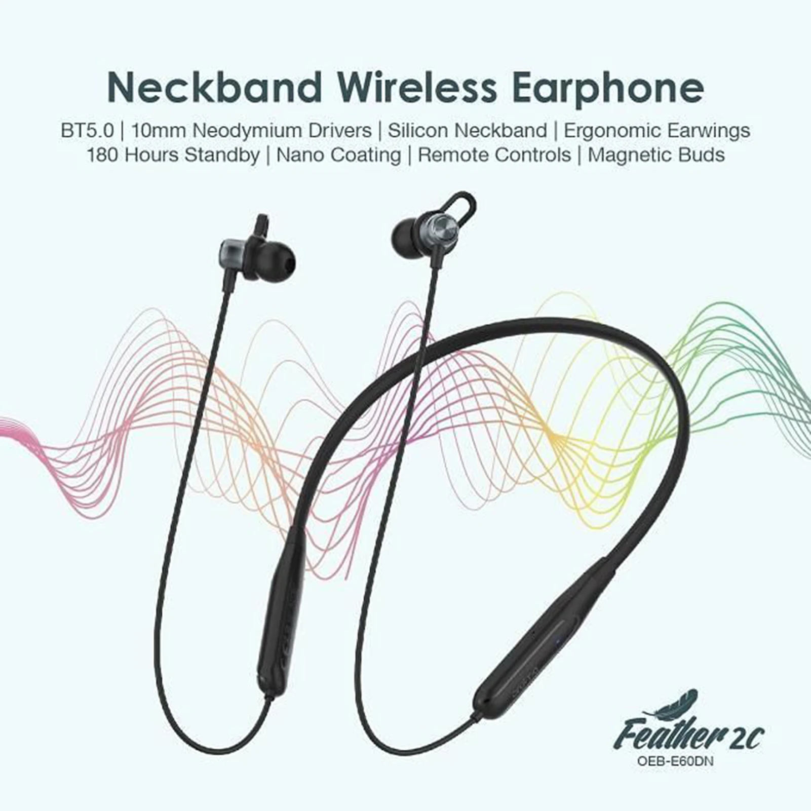 Беспроводные наушники Oraimo с шейным ободом магнитные стерео BT5.0 защитой от пота