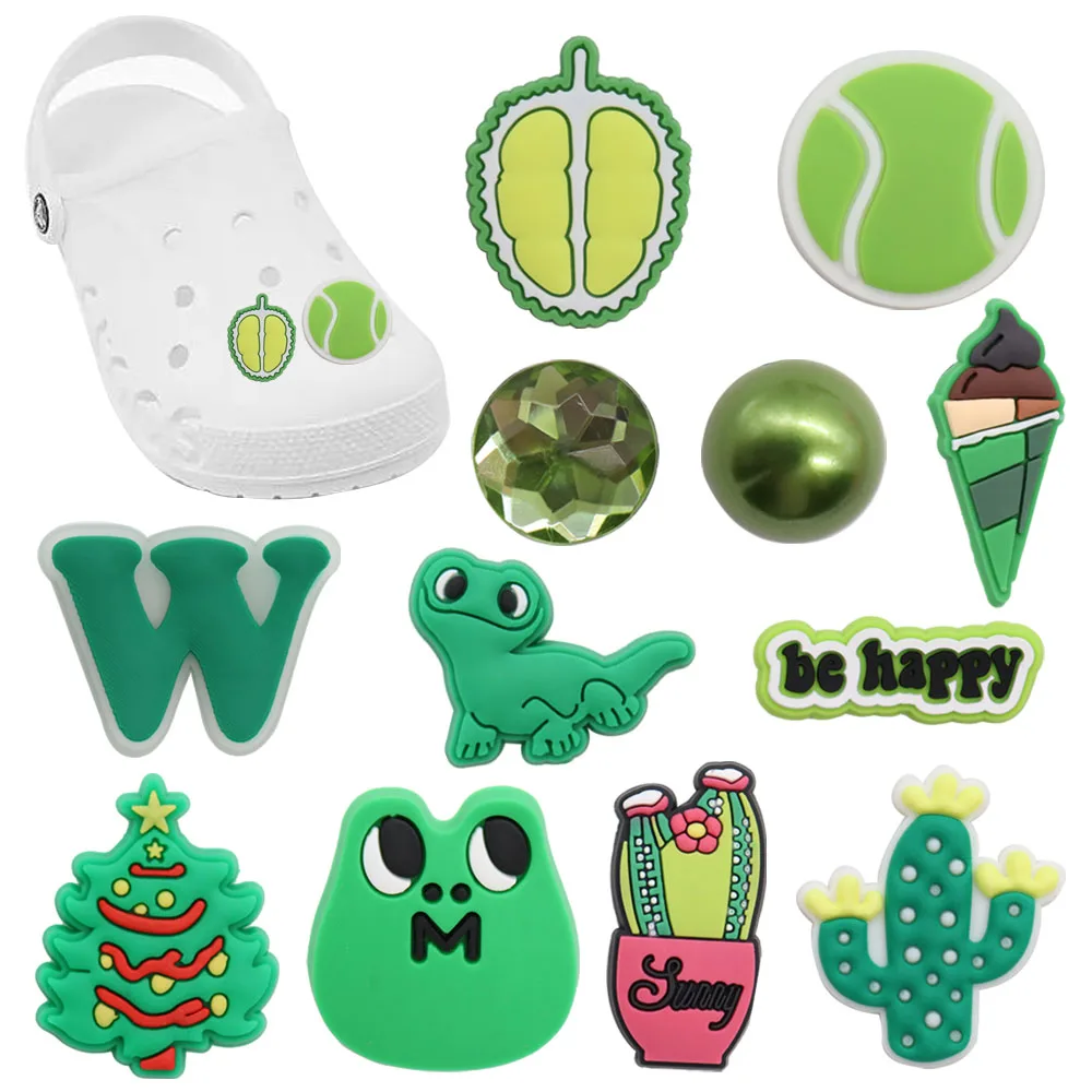 

Mix 50Pcs Green Frog Cactus Butterfly Leaf Alien PVC Shoe Charms Accessories DIY Shoe Decorations For Croc Jibz Kids X-mas Gift