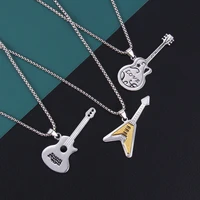fashion simple college style art troupe guitar stainless steel necklace men and women hip hop student gold pendant jewelry gift
