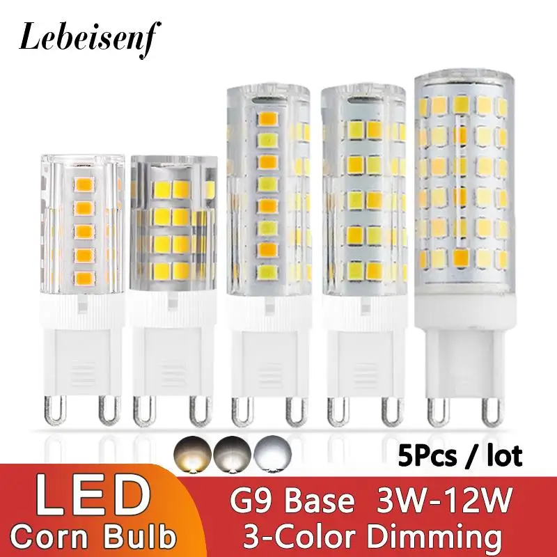 

5pcs/Lot G9 Base Ceramic Corn Lamp Bulb 3W 5W 7W 9W 12W High Voltage 220V Warm White Natural Light Cool White 3-color Dimming