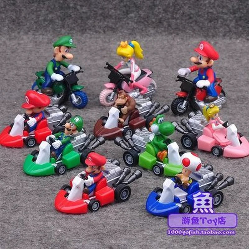 

4-5cm Super Mario Cartoon Pull Back Cars Racing Games Toys Mario Bros Luigi Bowser Mushroom Action Toy Figure Gifts for Children