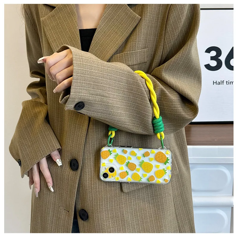 Новинка чехол с ананасом подходит для iPhone 15 наручный ремешок 14 Promax прозрачный 13