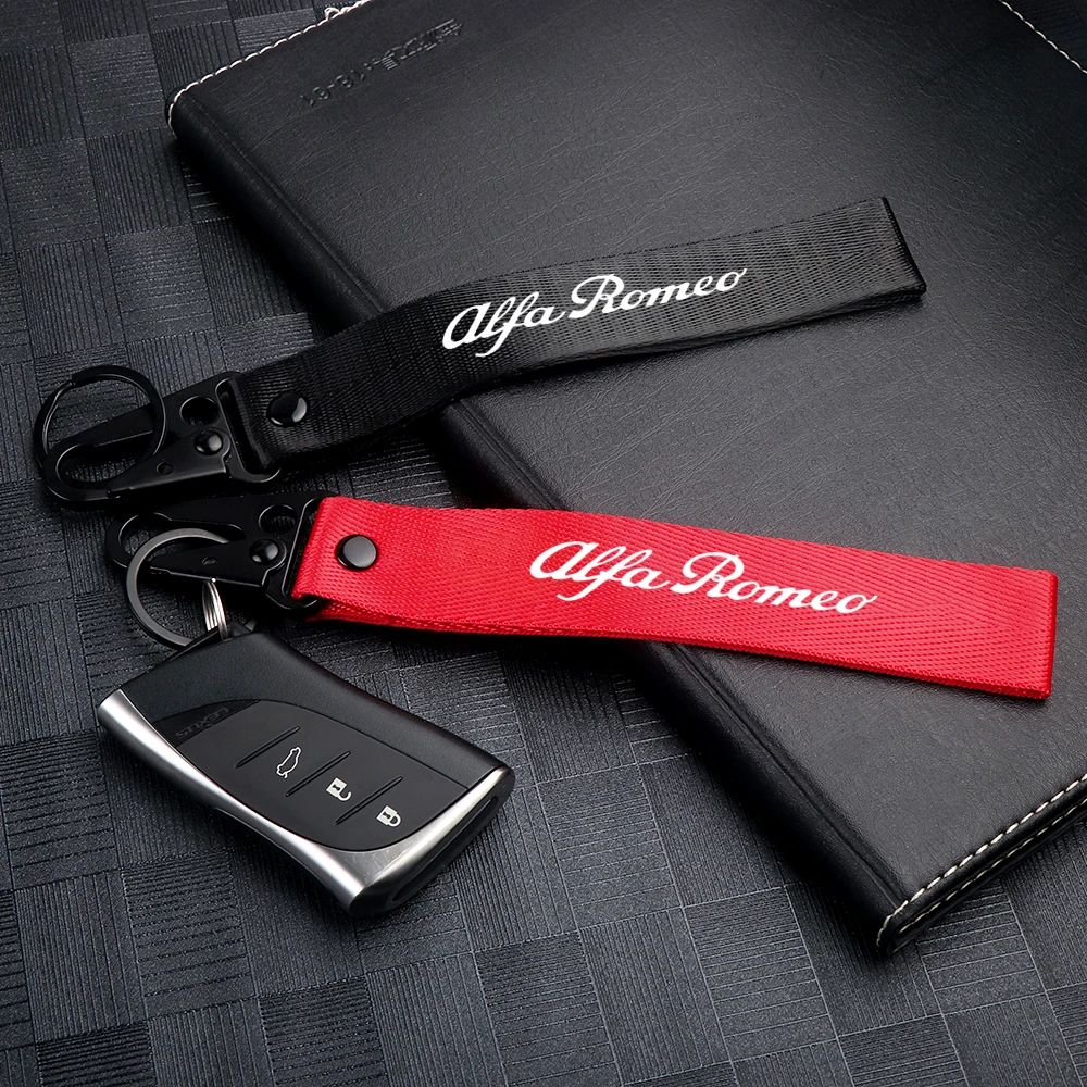 

Car Badge Key chain Ribbon Lanyard Keyrings Auto Accessories For Alfa romeo Giulia Stelvio MiTo Giulietta Tonale 147 156 159 166
