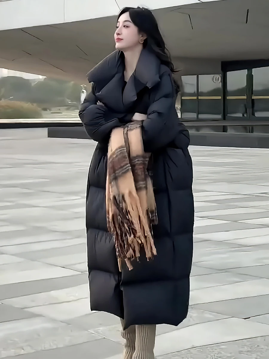 2024 Winter New Fashion Temperament Versatile Fleece-lined Thick Warm Large Lapel 90 White Duck Down Down jacket Women