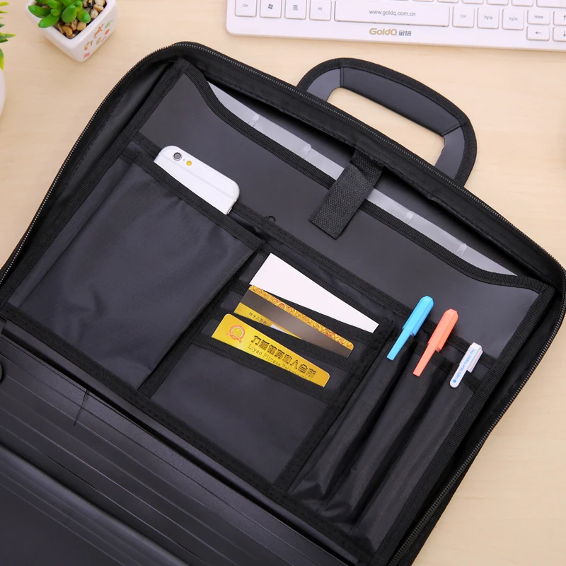 Multipurpose Briefcase Portable Canvas Document Bag Waterproof Multi-Layer File Material Organizer Pouch Accessories Supplies
