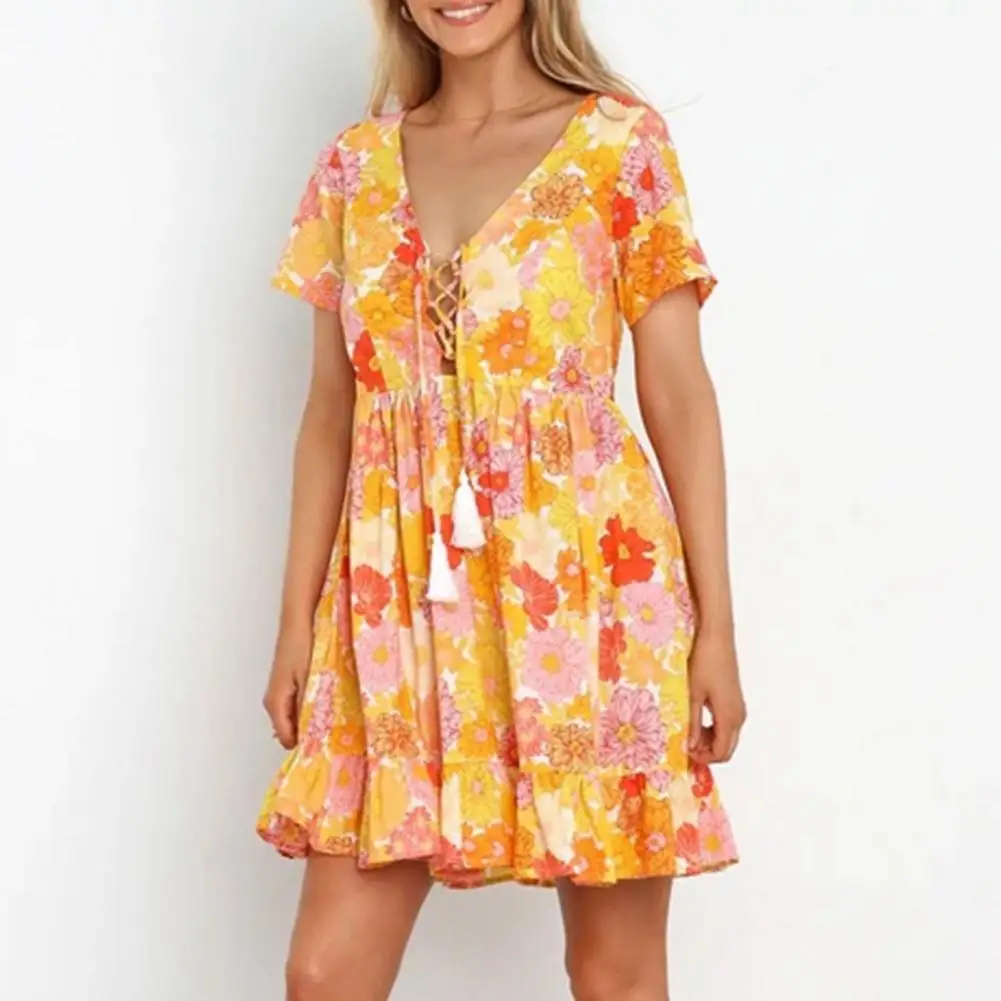 

Pretty Female Dress Quick Dry Comfortable Summer Dress Loose Fit Lady Short Dress