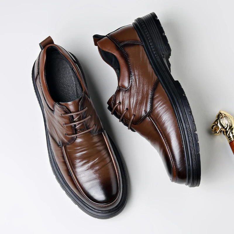 Туфли мужские классические на толстой подошве броги крокодиловый узор