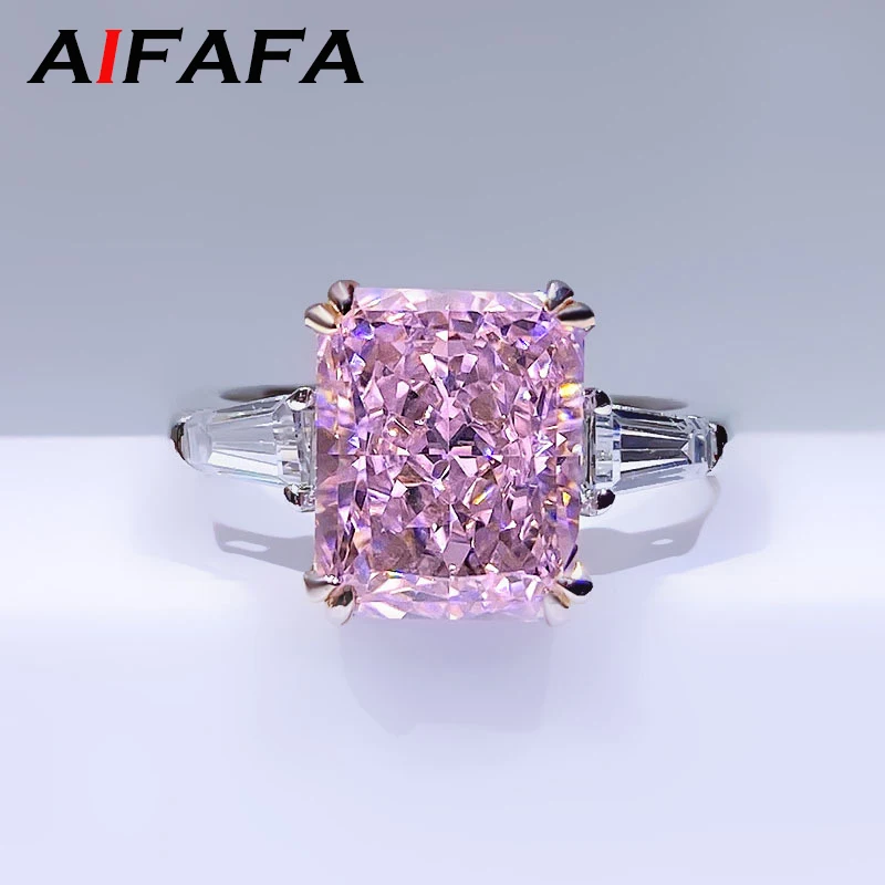 

AIFAFA 100% S925 Sterling Silver Created Moissanite Pink Diamond Twinkling Gemstone Wedding Engagement Ring Fine Jewelry Gifts