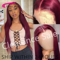 Promotion Sale 99J Colored Straight 13x1 Lace Part Wig Remy PrePlucked 180% Human Hair Wigs With Baby Hair For Women
