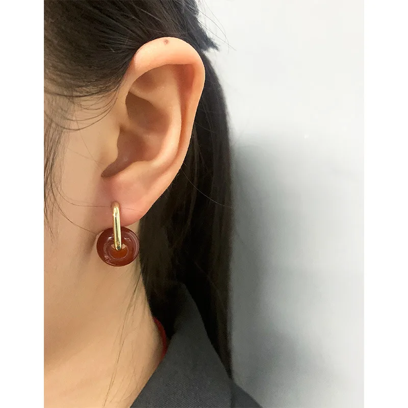 

Маленькие и роскошные дизайнерские минималистичные геометрические U-образные новые китайские нефритовые серьги-кольца, женское серебряно...