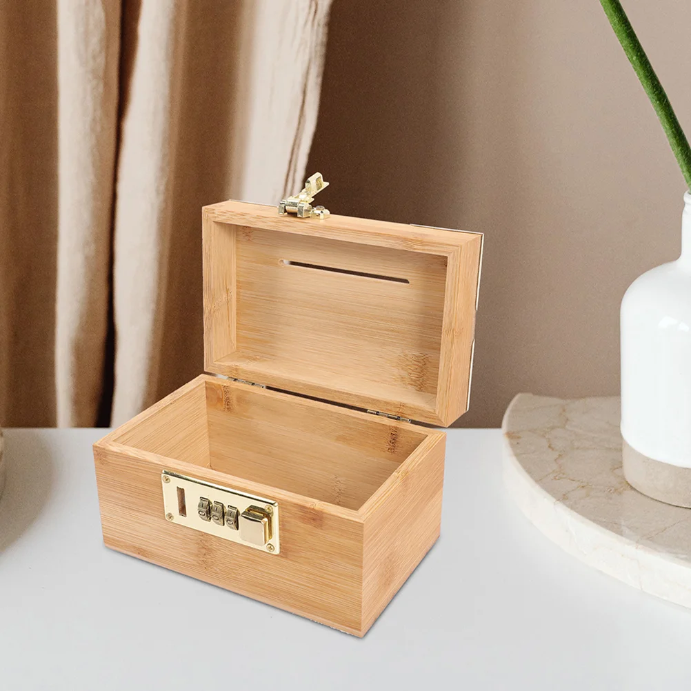

Treasure Piggy Bank Trinket Case Password Lock Retro Jewelry Container Wooden Locked Vintage Box