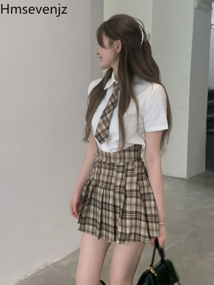

Новая Студенческая белая рубашка Moyizif 2022 в стиле преппи для студентов, топ, рубашка с коротким рукавом, костюм, Женская плиссированная летня...