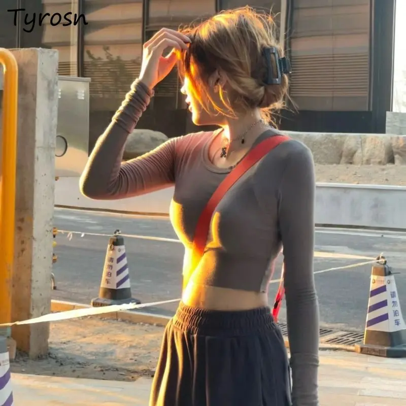 

Футболки женские минималистичные повседневные чистые базовые внутри универсальные обтягивающие сексуальные фотообои горячие девушки в Корейском стиле весенние трендовые