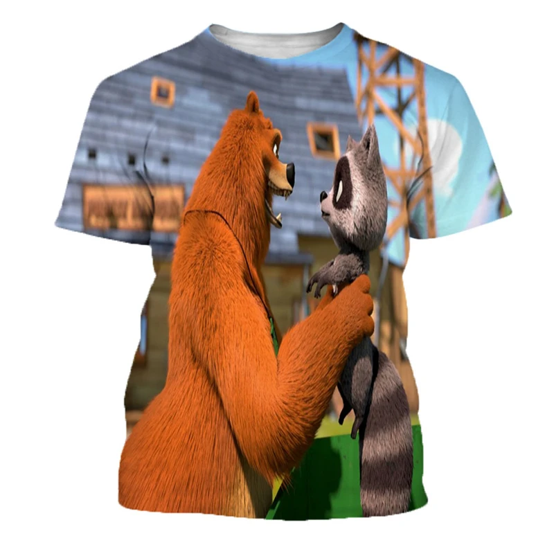 

Летняя Детская футболка с изображением медведя и мыши, семейная футболка для мальчиков и девочек, милая мультяшная аниме рубашка, одежда с ...